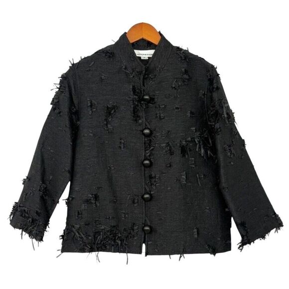 Caroline Rose Black Jacket Artsy Party Statement Size M Abstract Chunky Buttons - Picture 1 of 10
